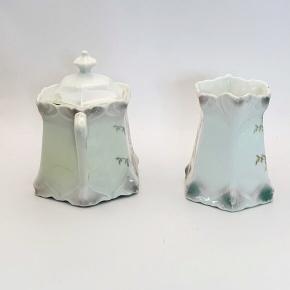 Antique Bavarian Porcelain Floral Gilded Creamer Sugar Set - Picture 3 of 11